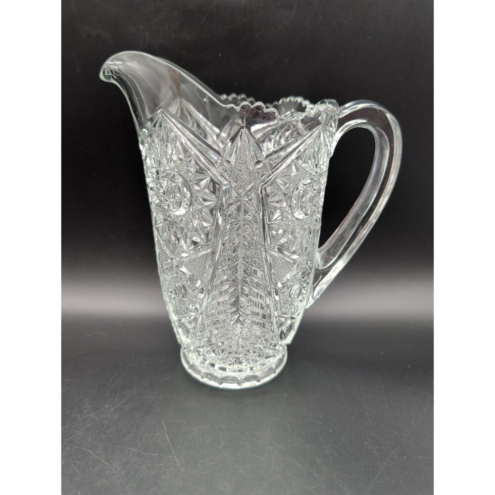 Vintage Unsigned EAPG Large Clear Glass Water Pitcher Sawtooth Edge